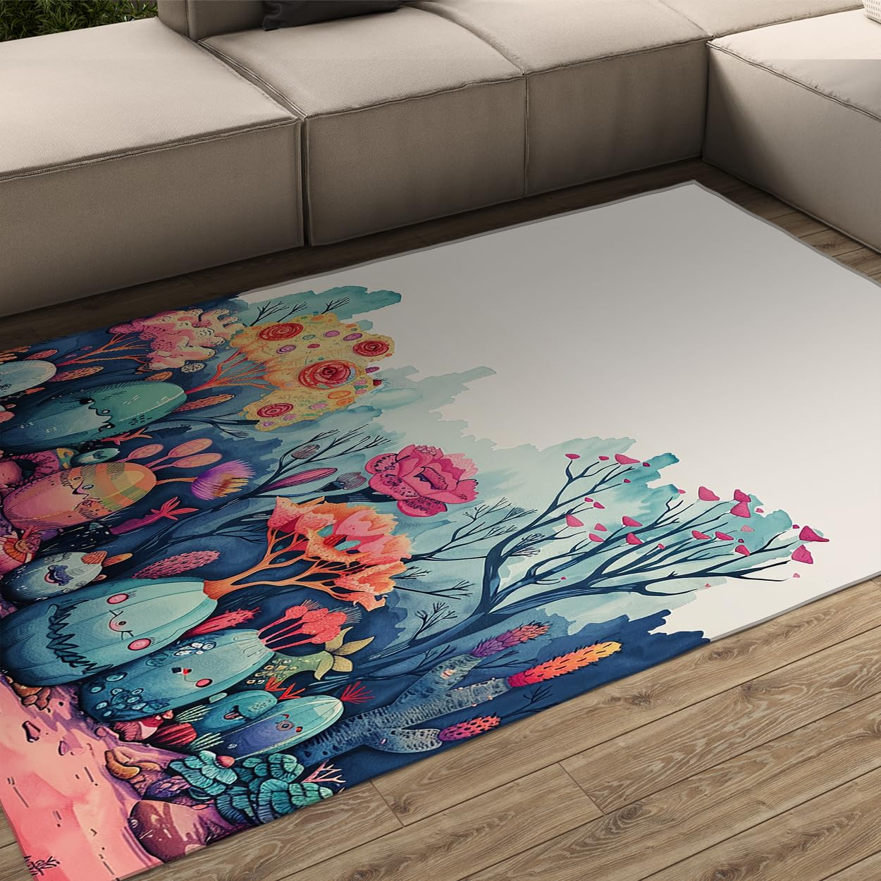 Grand tapis 160x230cm aquarelle pour chambre enfant et descente de lit