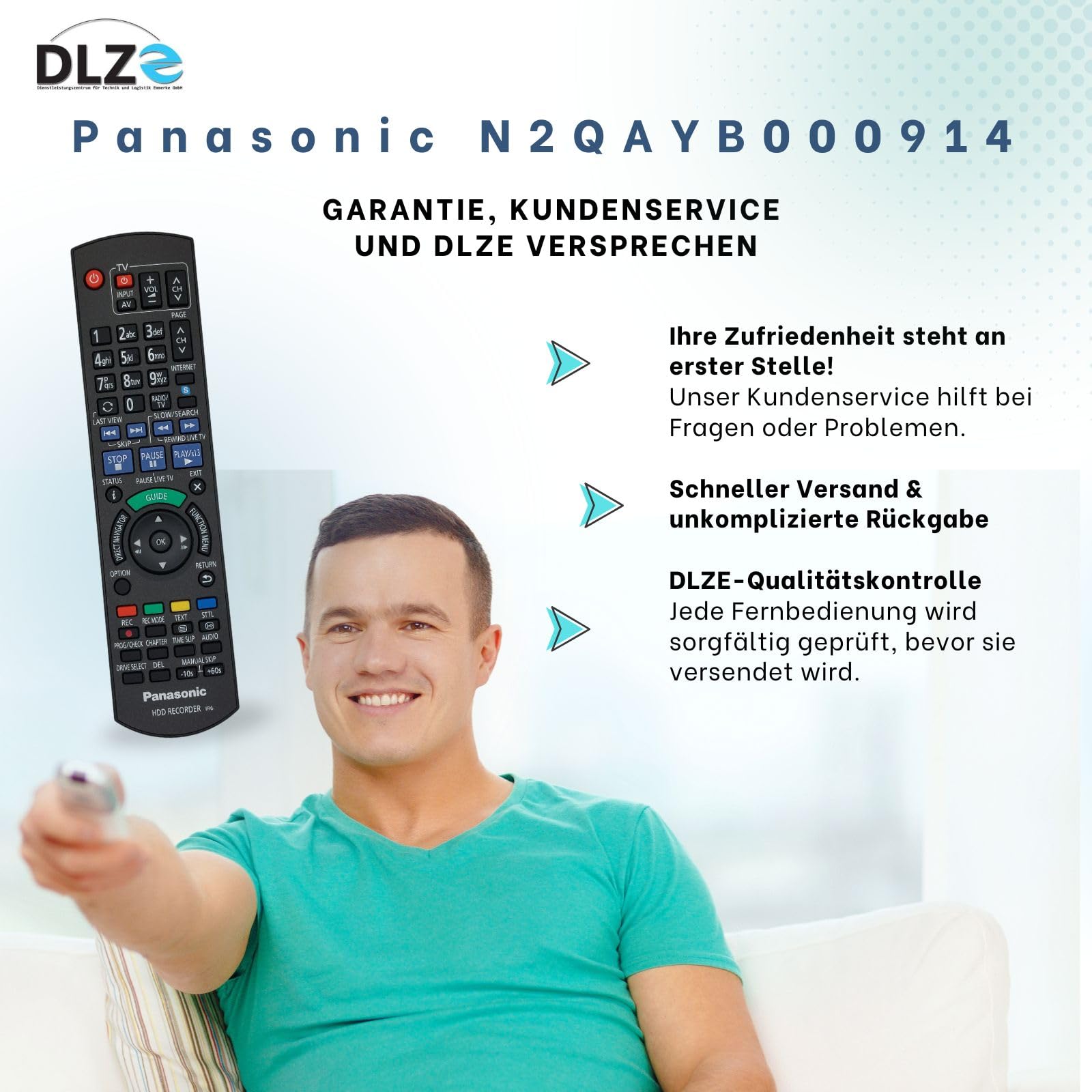 Panasonic N2QAYB000914 Télécommande d'origine pour enregistreur de disque dur Panasonic Blu-ray compatible avec DMR-HCT130 EG, DMR-HCT230 EG, DMR-HST130 EG, DMR-HST230 EG, DMR-BST800, DMR-HCT130 EG