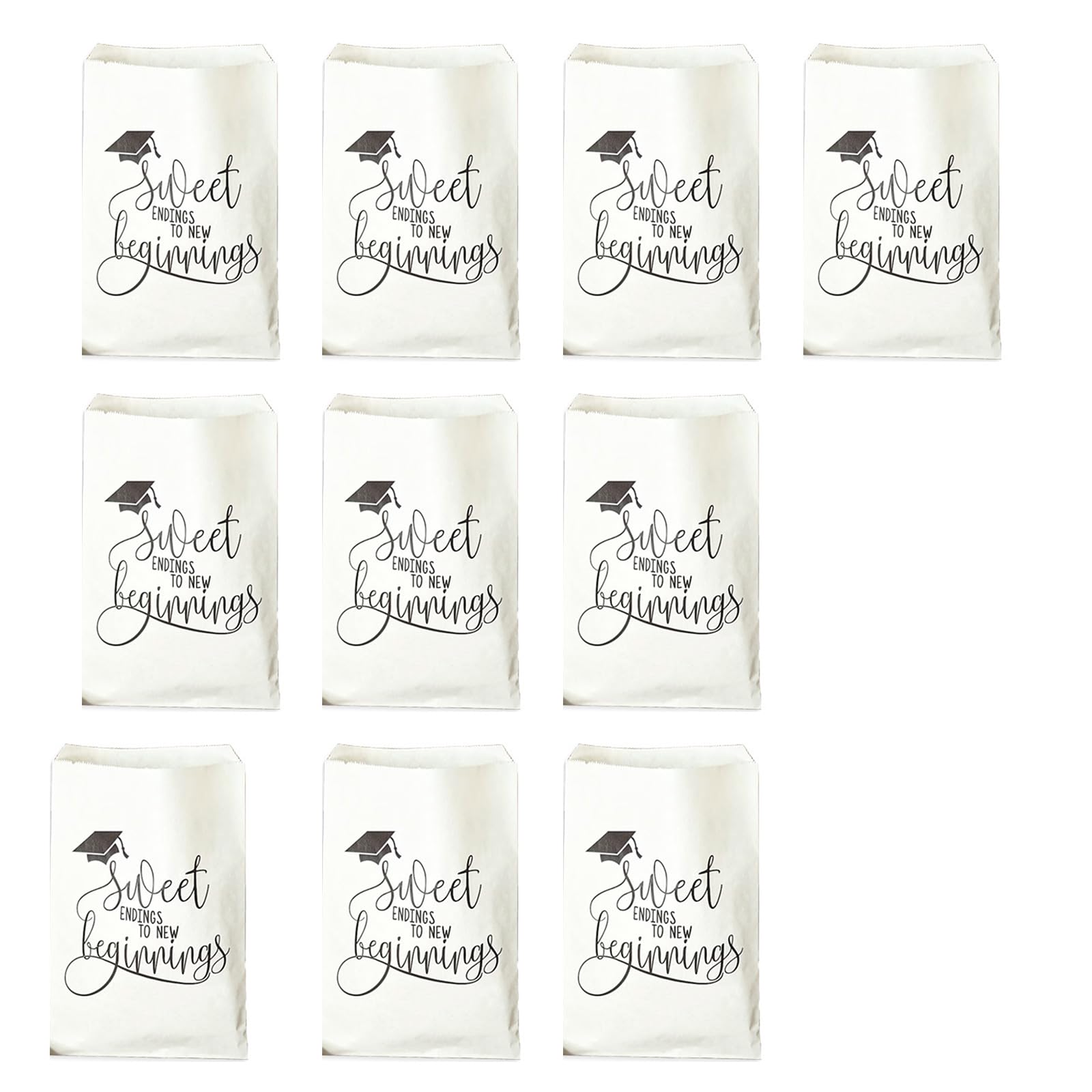 Jazuaiao 10Pcs Graduation Candy Bags Sweet Endings to New Beginnings Graduation Treat Bags Candy Cookie Pouches Paper Treat Bag