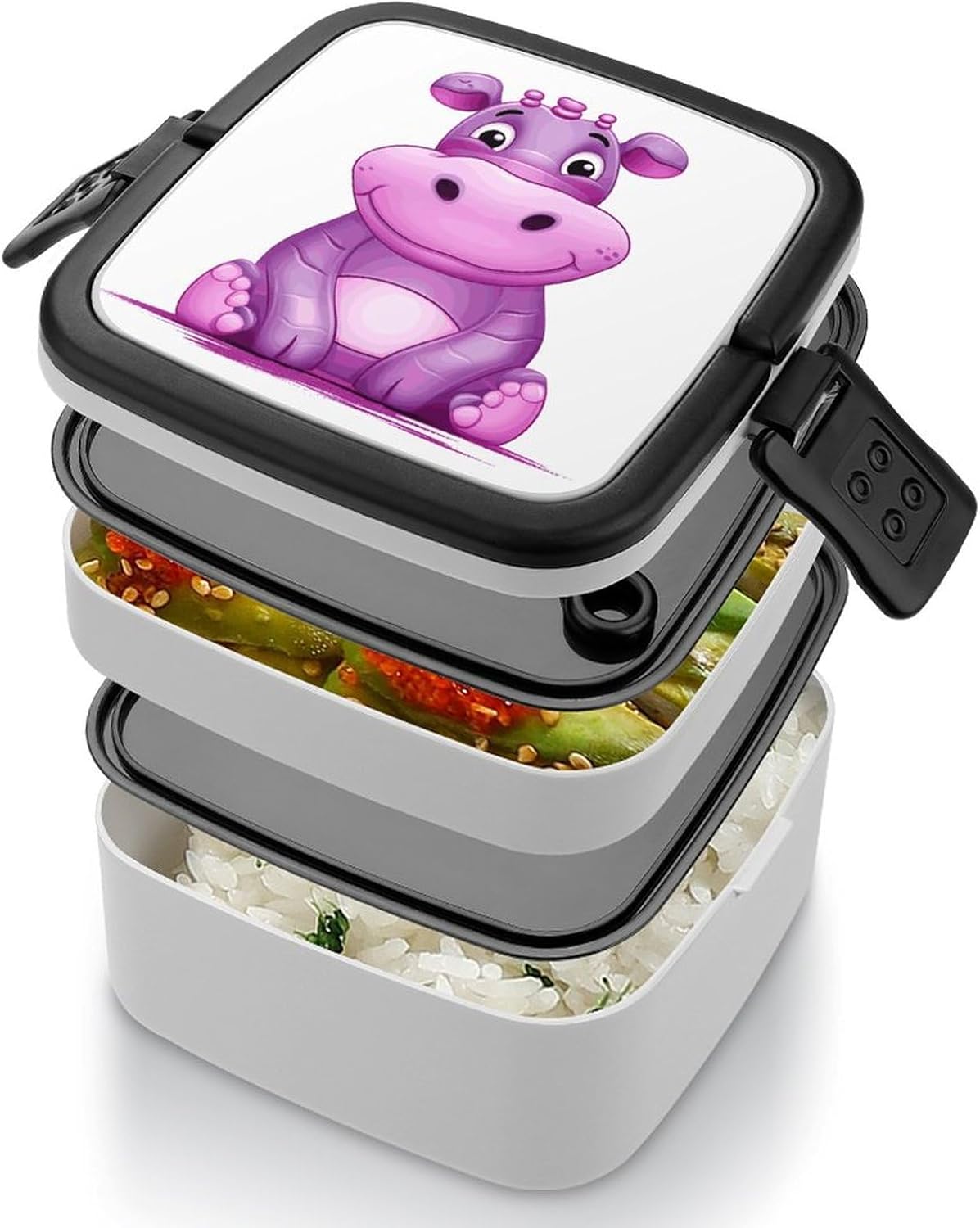 Adults Lunch Box Adult Bento Box Stackable Bento Box BPA-Free Cartoon Purple Hippo Lunch Box Food Container Ideal for Meal Prep, Work, And On The Go
