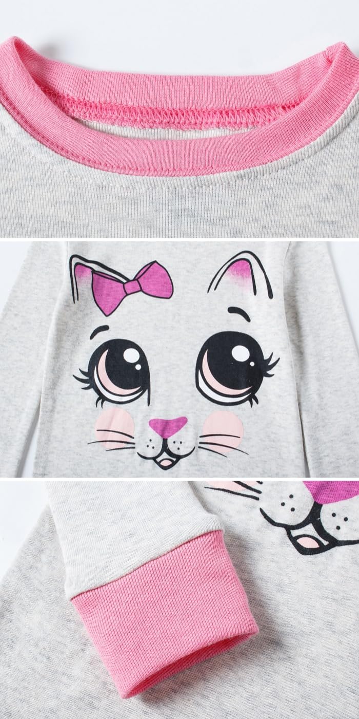 Little bety 4Pieces Girls Pajamas Cotton Long Sleeve Pajamas Toddler Girls Pjs Kids Sleepwear Sets Multipack