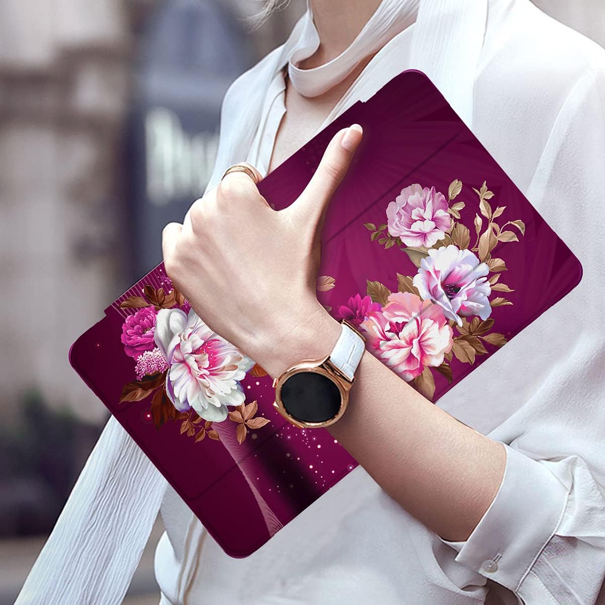 Hocase for Galaxy Tab A7 Lite 8.7" Case, PU Leather Tri-Fold Flip Case with Unique Flower Design, Soft TPU Back Cover for Samsung Galaxy A7 Lite (SM-T220/SM-T225) 2021 - Purple Flowers