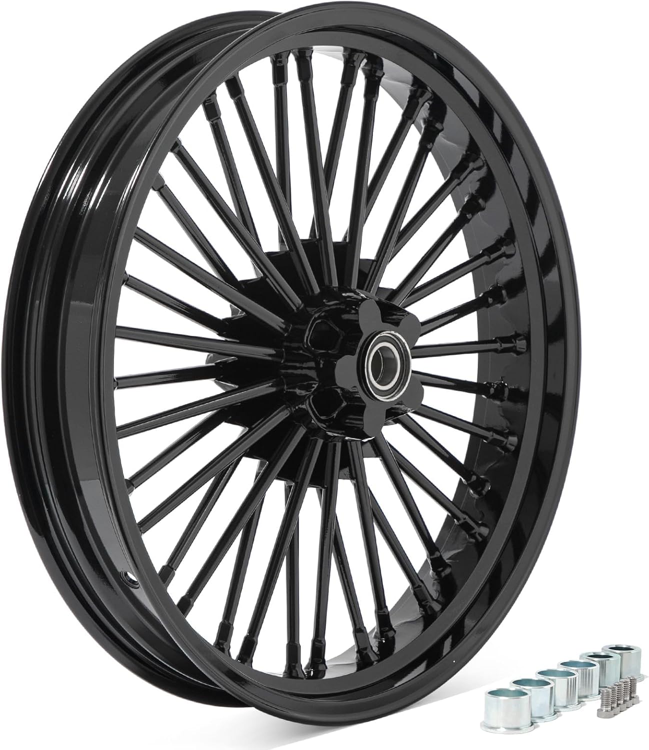 TOFR 21x3.5 Front Wheel Rim Vivid Black Big Fat Spoke 21 inch Single Disc For Harley Softail 2000-2007 FLSTC Heritage Classic FLSTN Deluxe FXSTD Deuce FLSTF Fat Boy FXST Standard FLSTS FXSTS Springer