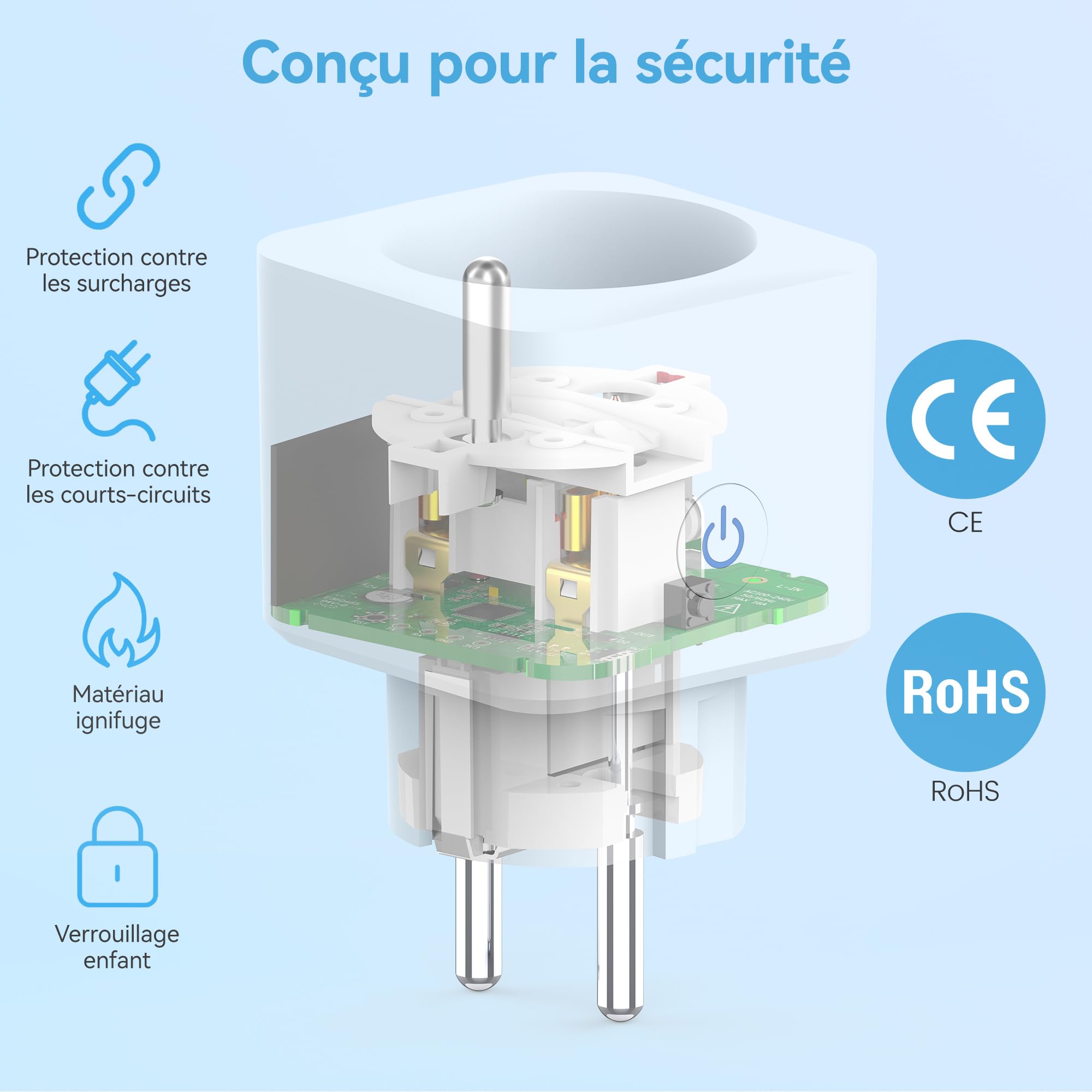 EIGHTREE - Enchufe conectado WiFi, seguimiento de consumo, 2,4 GHz Wi-Fi, 4-Pack | Alexa toma programable, compatible con Alexa/Google Home, SmartLife APP, control de ventilador/aire acondicionado, 16A 3680W