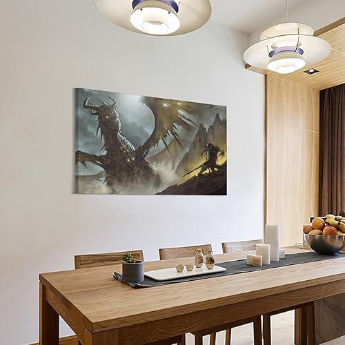 Miniatura 3 de Póster artístico en lienzo con diseño de dragones y guerreros de fantasía de dragones y guerreros, impresión moderna para decoración de dormitorio