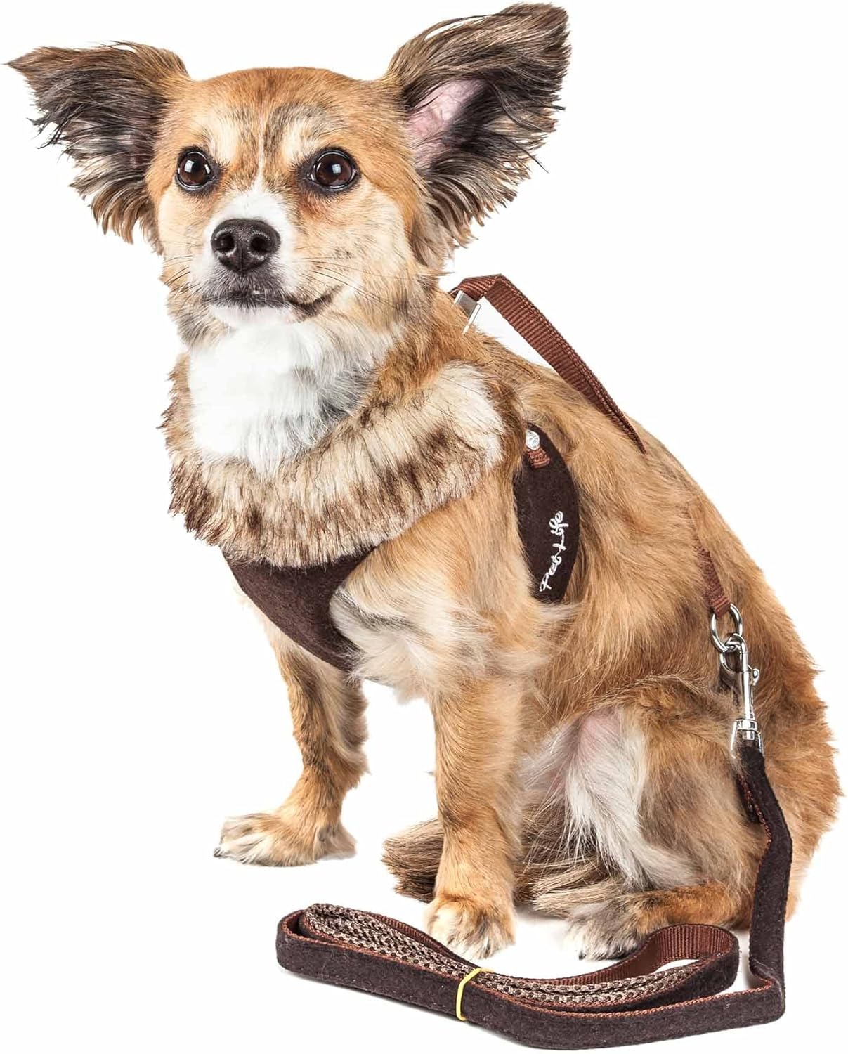 Pet Life ® Luxe 'Furracious' Mesh Reversed 2-in-1 Adjustable Chest Pet Dog Harness and Leash with Removable Fur Collar