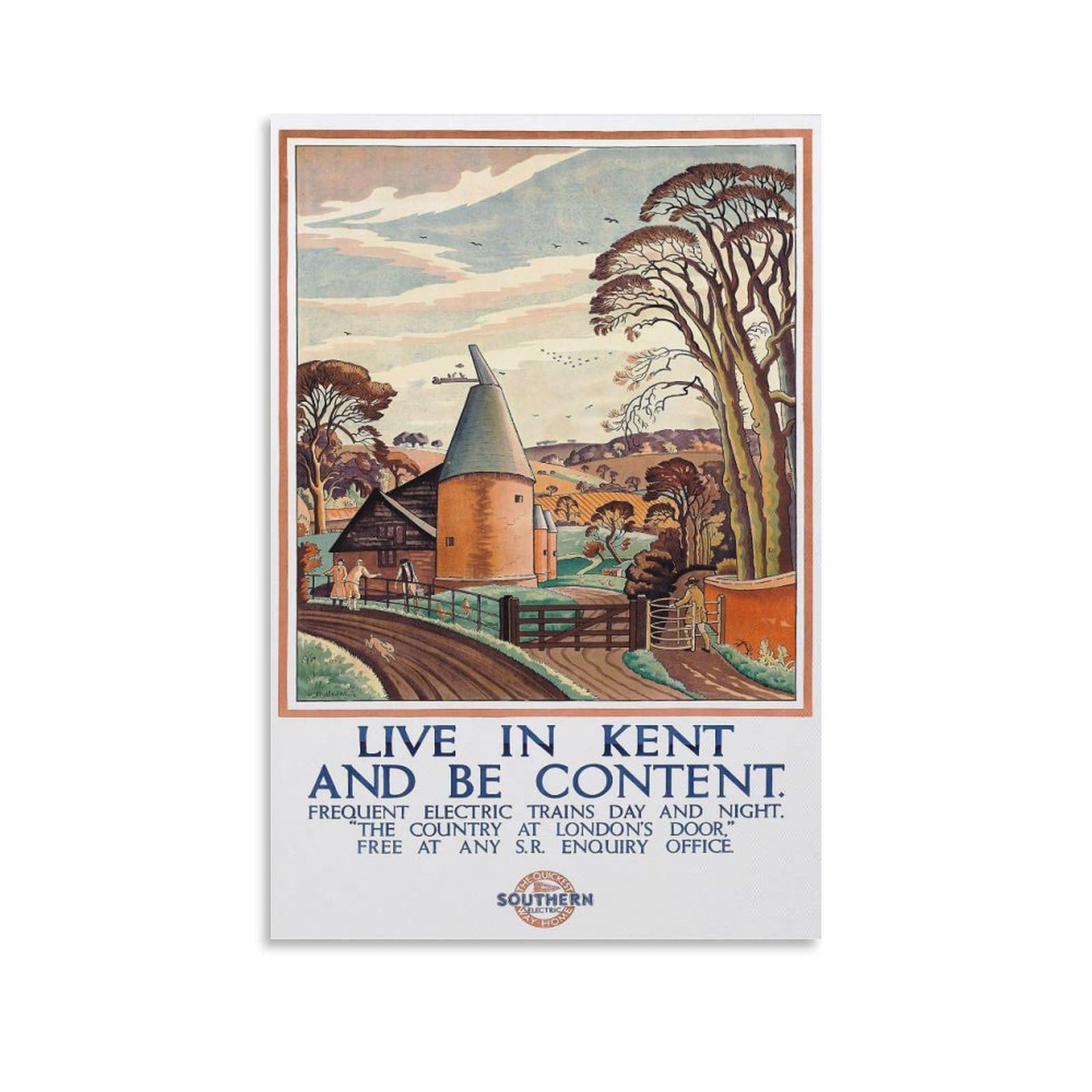 Fupmtklt Unframe-Style British Railways Live In Kent Vintage Countryside Canvas Poster Bedroom Decor Landscape Office Room Decor Gift 12X18inch(30X45cm)