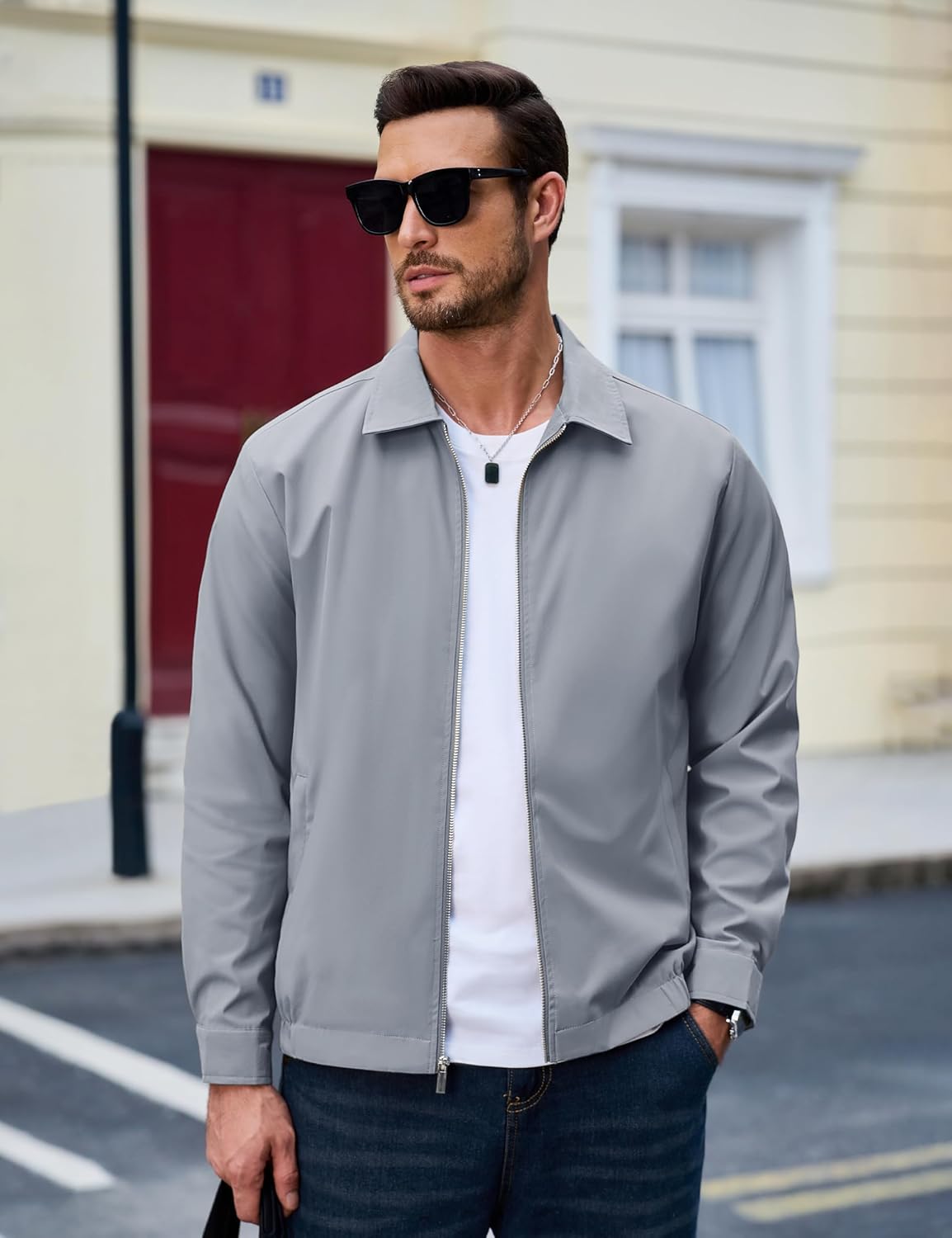 MAGCOMSEN Men's Lightweight Jackets Full Zip Up Light Coat Laydown Collar Jacket Casual Windbreaker Jacket with Zip Pockets - Image 2