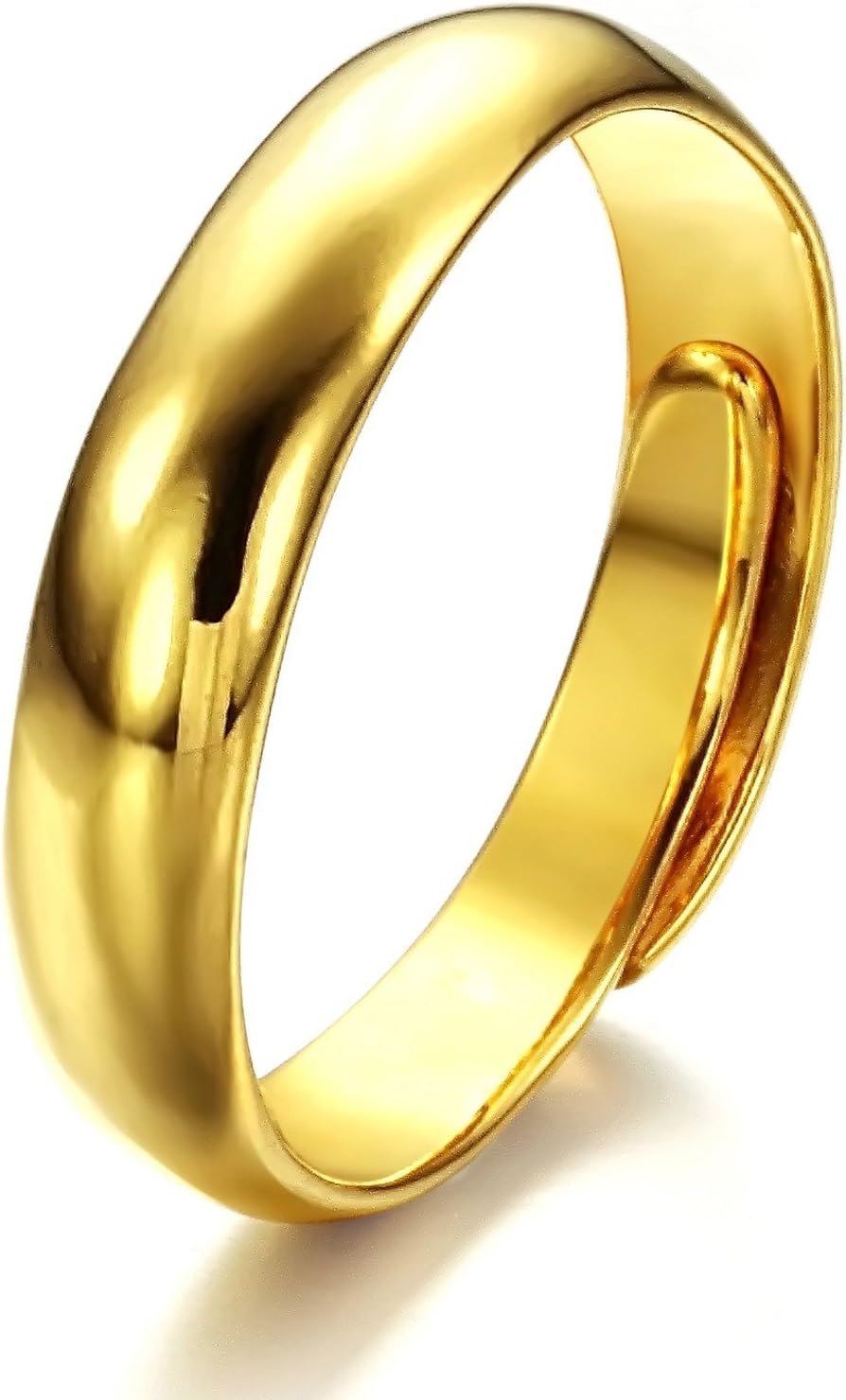 FJYOURIAMen Women Ring 18k Gold Plated Polished Adjustable Size Smooth Open Thumb Finger Ring Pure Gold Band Ring, Crystal, without stone