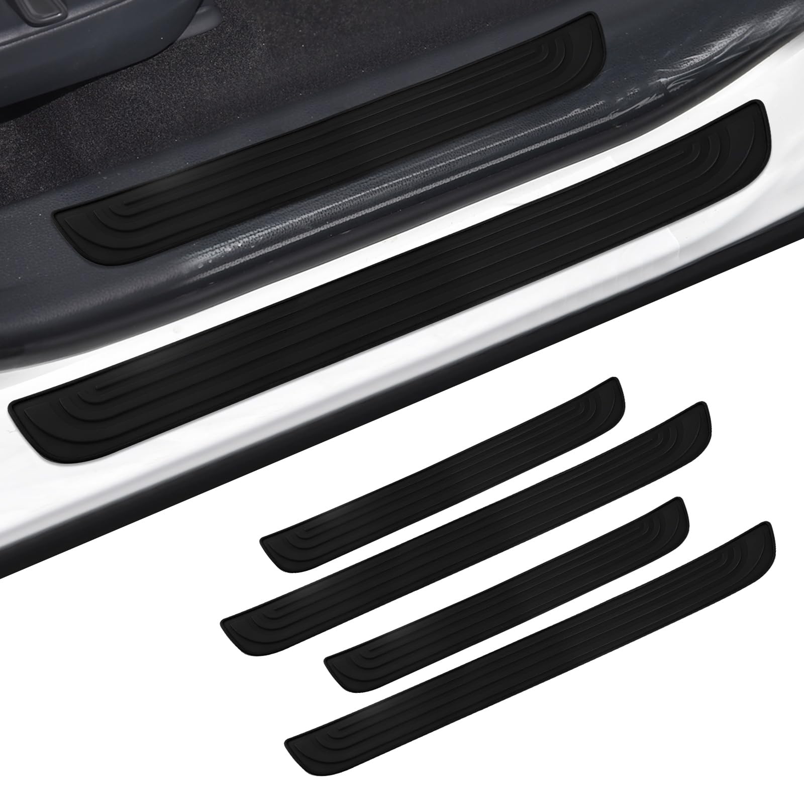 Wogomz 4PCS Car Door Sill Protector, Anti-Scratch Car Door Threshold Protection, Waterproof Automotive Door Edge Step Shield Cover, Universal Vehicle Threshold Cover Strips Sticker (Black)