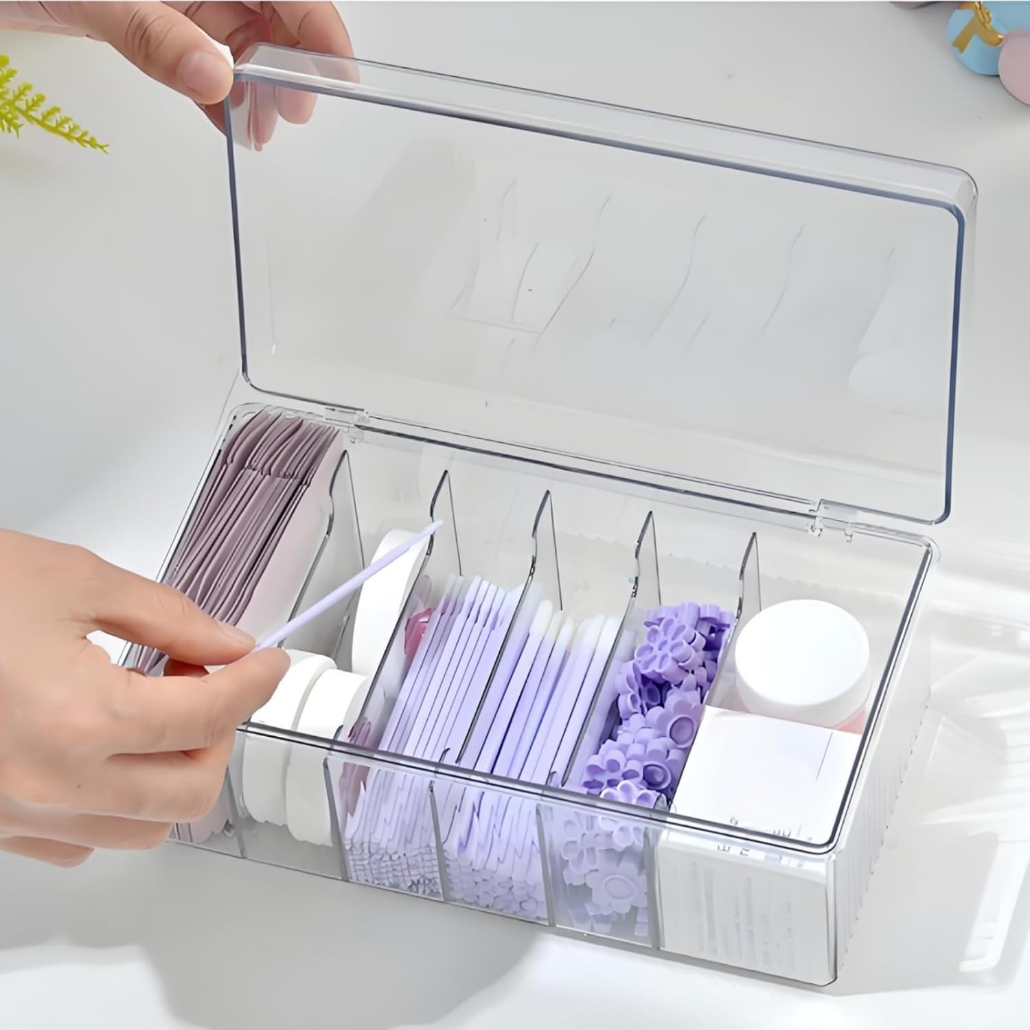 2 Pack Lash Extension Organizer, Clear Eyelash Cart Storage Boxes with 6 Compartments, Separated Large Capacity Eyelash Extension Supplies Storage Container for Lash Techs