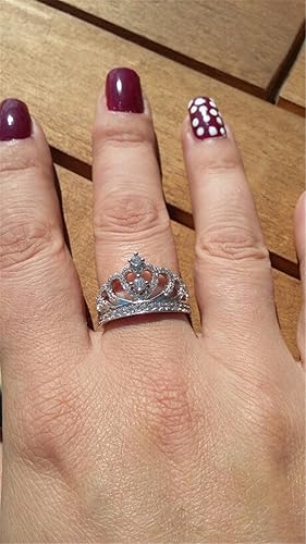 Miniatura 6 de Tenfit, anillo corona de plata 925, con CZ incrustado de moda, bisutería de compromiso, anillo de boda, para mujer