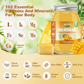 ACEYO (18 OZ) Irish Sea Moss Gel Raw Vegan Mango Pineapple Flavor 102 Vitamins and Minerals Wild Harvested Non-GMO
