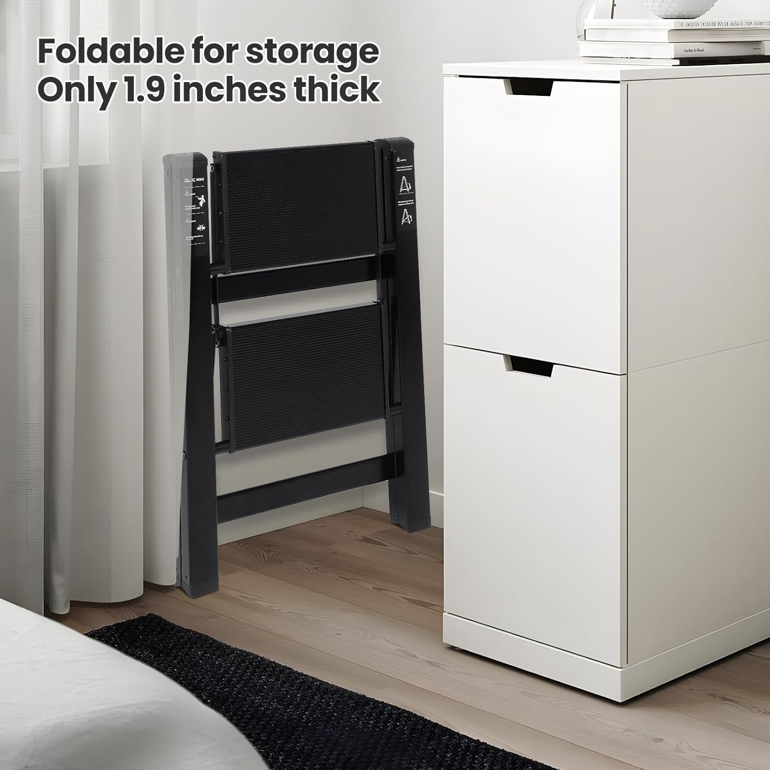 2 Step Ladder, Aluminum Light Folding 2 Step Stool with Non-Slip Wide Pedal (7.9Inch), 330Lbs Capacity Stepping Stool, Step Ladder 2 Step Folding for Office,Household,Kitchen, Black