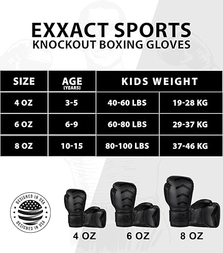 Miniatura 7 de Exxact Sports Knockout - Guantes de boxeo juveniles para niños, guantes de boxeo de cuero duradero con protección acolchada para artes marciales