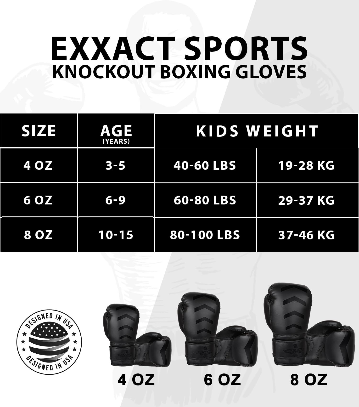Exxact Sports Knockout Boxhandschuhe für Kinder (3–15 Jahre) mit gepolstertem Schutz und Handgelenkstütze, strapazierfähiges Kunstleder, Kinder-Boxhandschuhe für Sparring, Muay Thai und Boxen