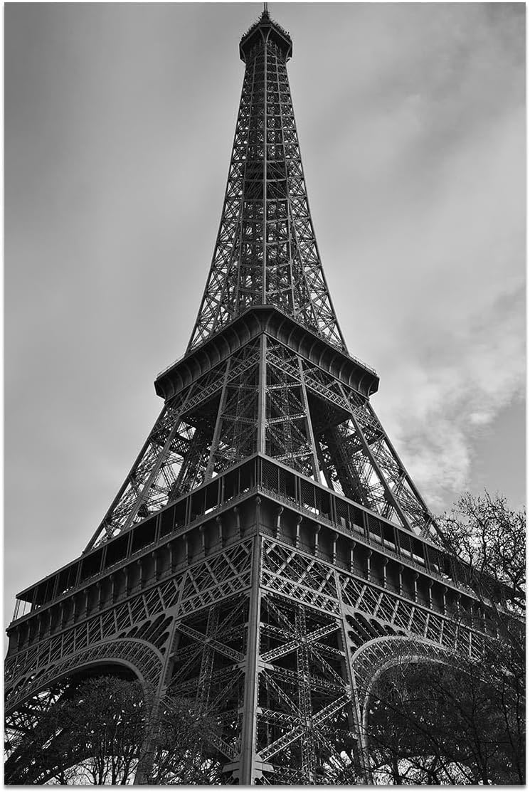 Eiffel Tower Canvas Wall Art, Unique Romantic Paris Wall Decor Print, Modern Home and Office Decoration Premium Giclee Painting Picture for Living Room Gallery (Black and White, Frame, 16x24in)