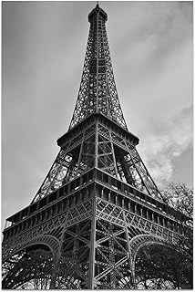 Eiffel Tower Canvas Wall Art, Unique Romantic Paris Wall Decor Print, Modern Home and Office Decoration Premium Giclee Painting Picture for Living Room Gallery (Black and White, Unframed, 16x24in)