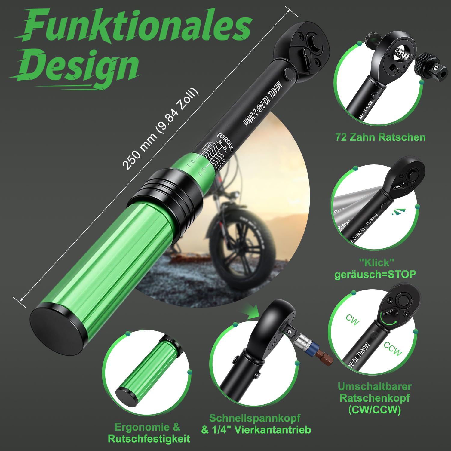 Petite clé dynamométrique pour vélo 1/4", 2-24 Nm, 15 pièces