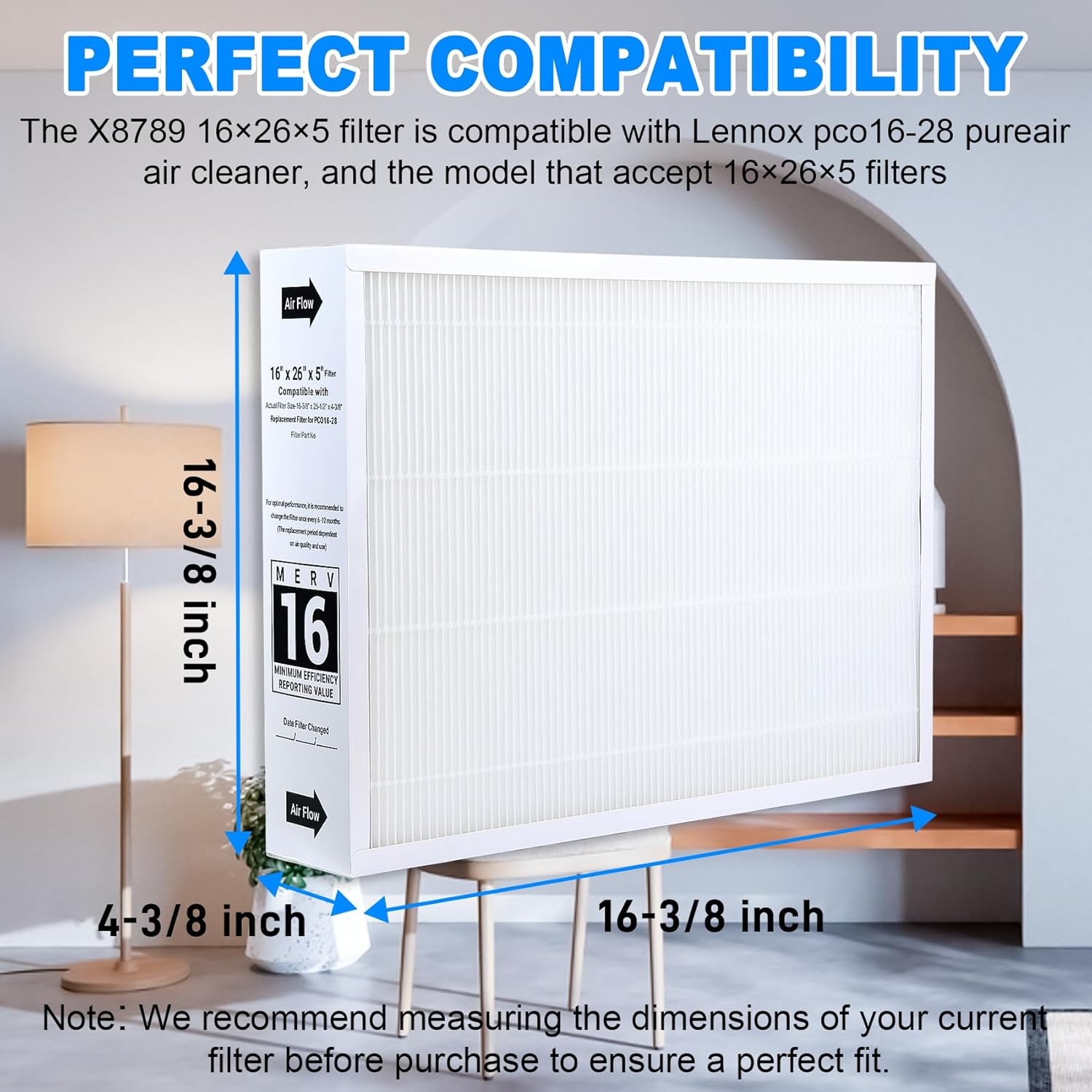 X8789 MERV 16 Filter 16x26x5, X8789 Activated Carbon Filter Compatible With Lennox PureAir PCO16-28 Air Purifier 2 Pack