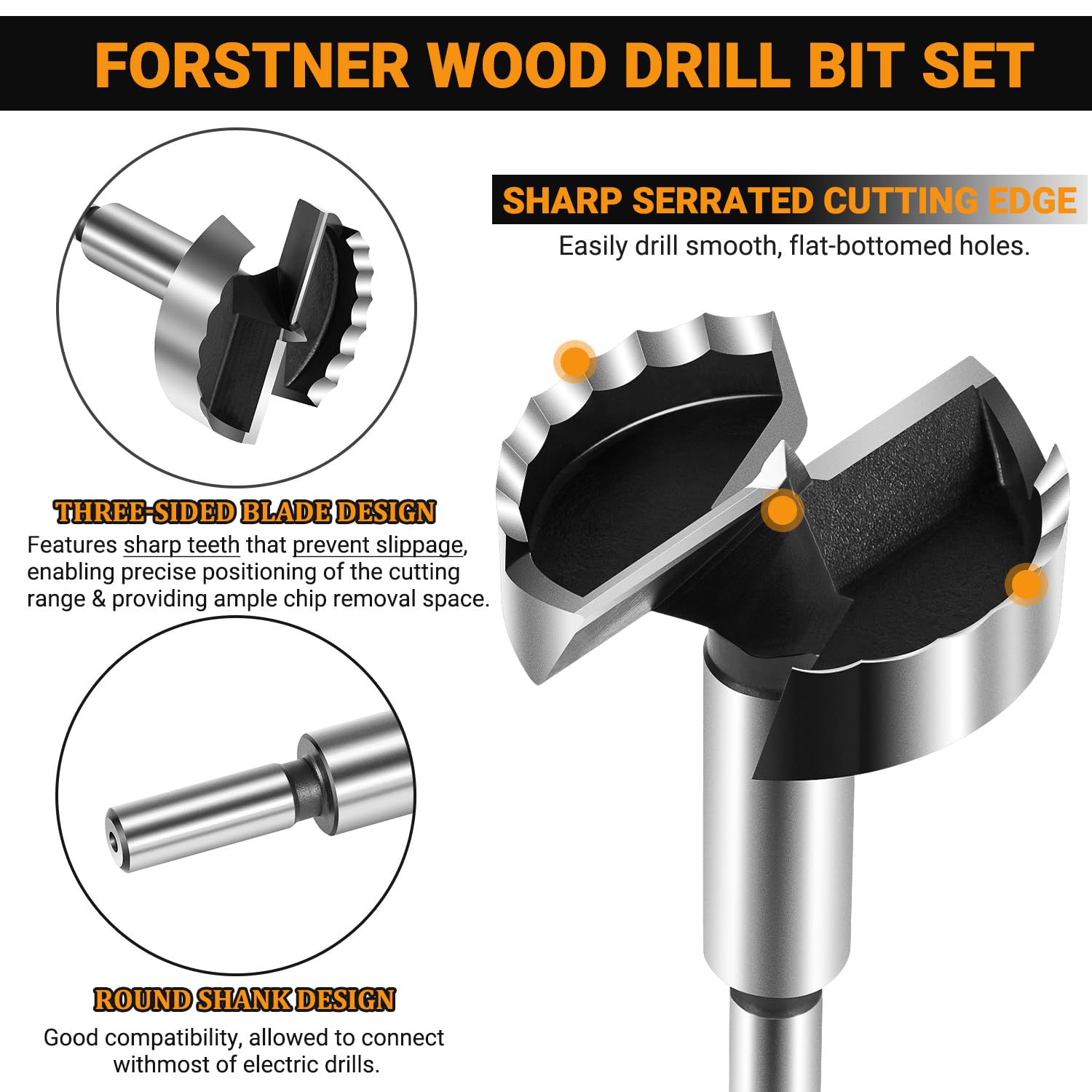 Forstner Bit Set for Wood 16PCS High Strength Steel Wood Drill Bits, Diameter 1/4" to 2-1/8", Shank 1/4" to 3/8", for Drilling Plywoods, Pardwoods, and Softwoods