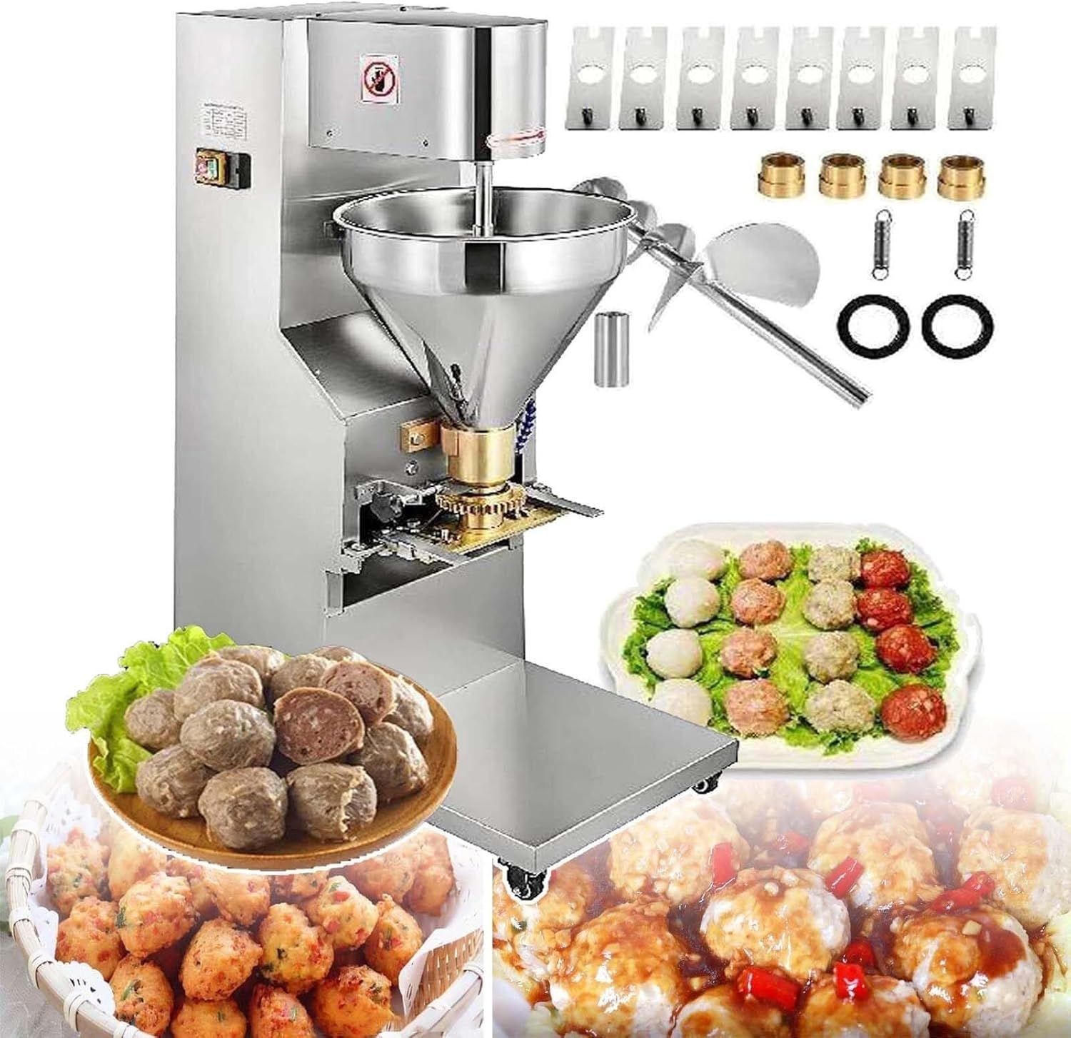 Commercial Stainless Steel Meatball Machine,1.1kw Fully Automatic Meatball Forming Machine, Shrimp Ball and Fish Ball Machine, 280 PCS/Min, 16mm/18mm/22mm/26mm 4 Molds