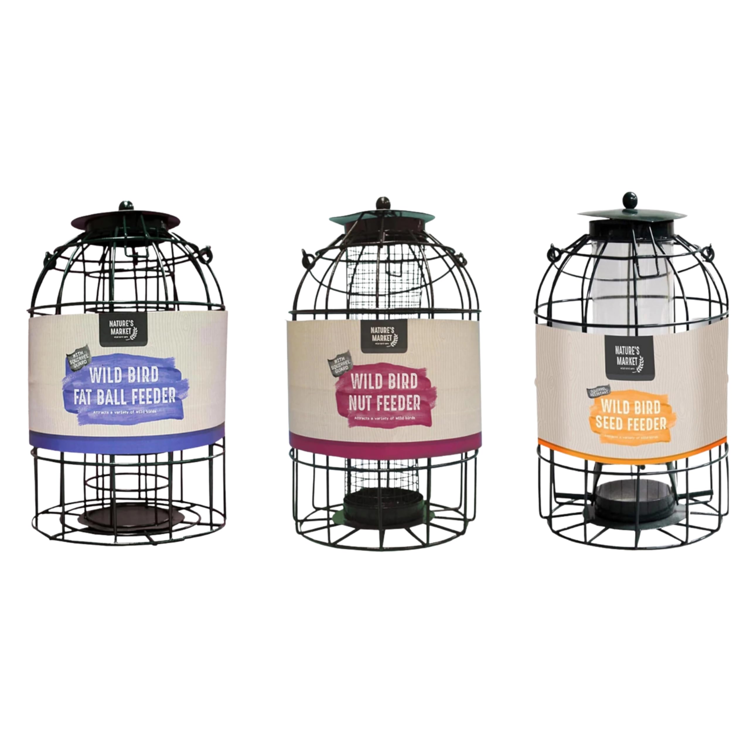 Garden Mile 3 pack Wild Bird Feeders for Seeds, Peanut, fat ball feeder - Squirrel resistant Hanging Feeder for Wild Birds Food Stations in your Garden Outdoor Durable Construction Hanging Design