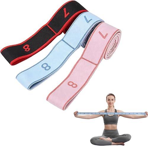 Banda de resistencia de fitness con asas, banda de resistencia elástica numérica, banda de estiramiento de pilates de 8 segmentos, bandas ajustables