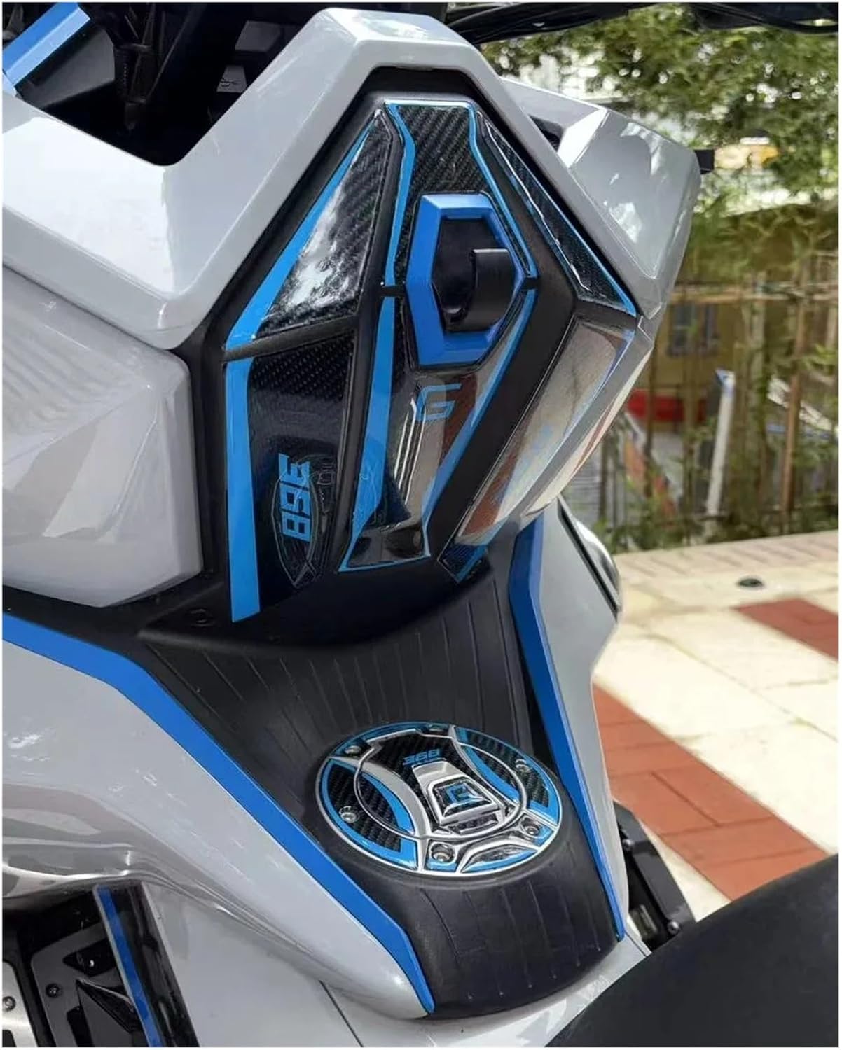 Compatible with ZONTES 368G ZT368G 368 G 2024 2025 2026 Motorcycle Accessories Carbon Fiber Style Decoration Tank Cap Sticker Body Sticker(B-Grey)