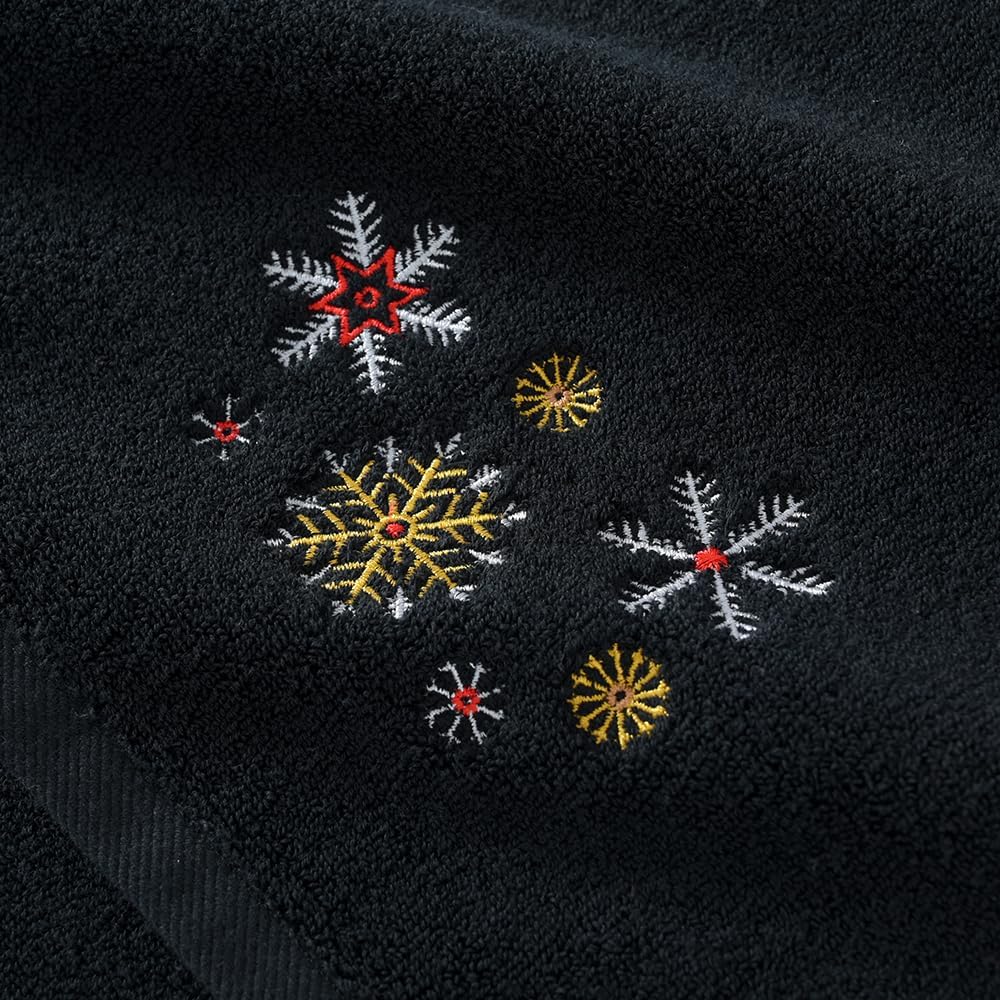 YiLUOMO Christmas Black Hand Towels Snow Embroidered Set of 2 Super Thick Luxury 100% Cotton Ultra Soft Highly Absorbent Bathroom Decorative Hand Towel, 13 X 29 Inch - Image 9
