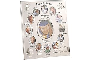 Elegance School Years K-12 Picture Frame, Silver Finish, 13 Openings, 12 Year Collage Frame