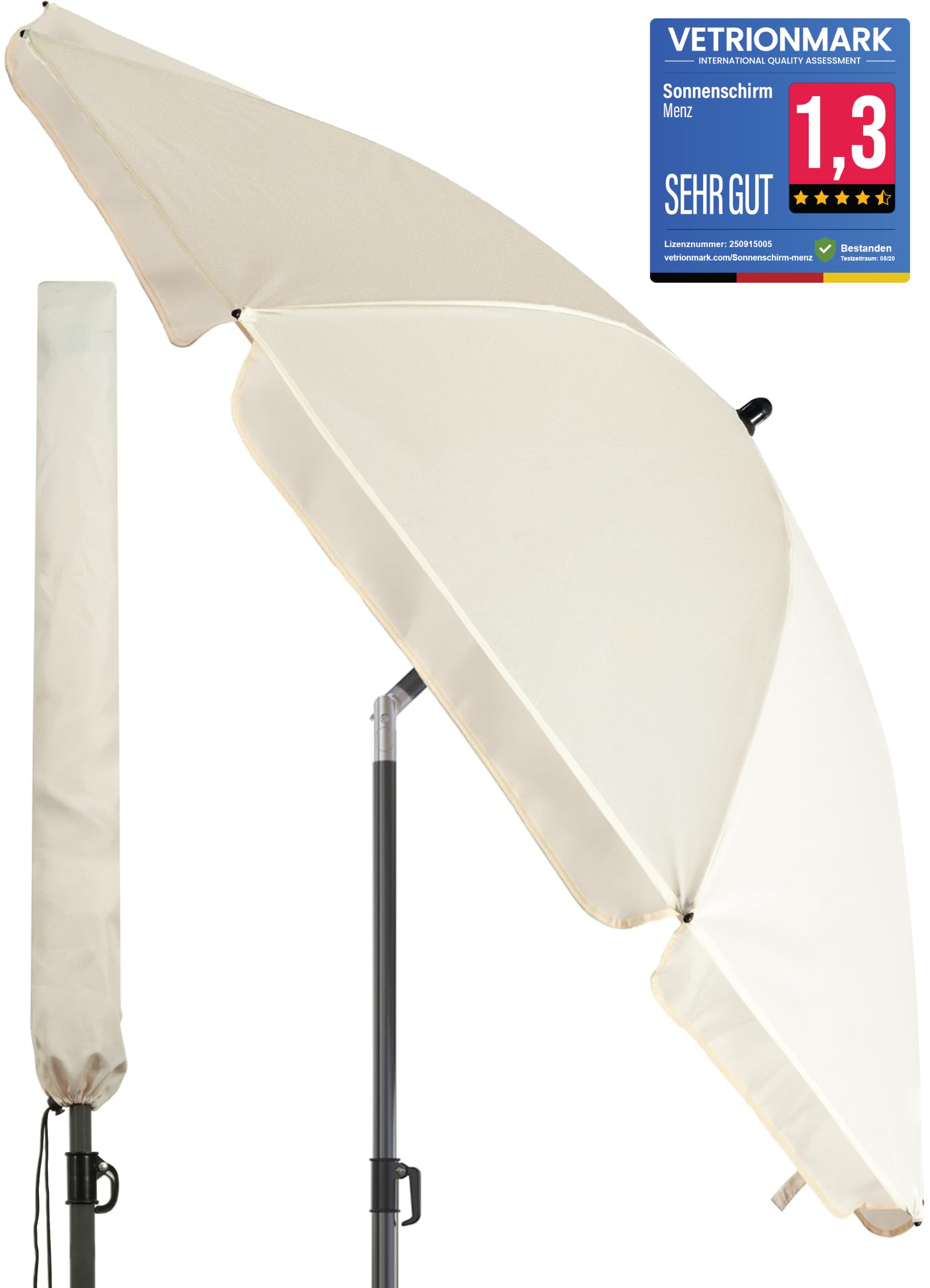 4smile Sonnenschirm Balkon Ø 180cm, Beige - Sonnenschirm Strand mit Hülle - Balkonschirm mit Knickfunktion, UPF 50+ Gartenschirm, Strandschirm windfest stabil SunnyJoy