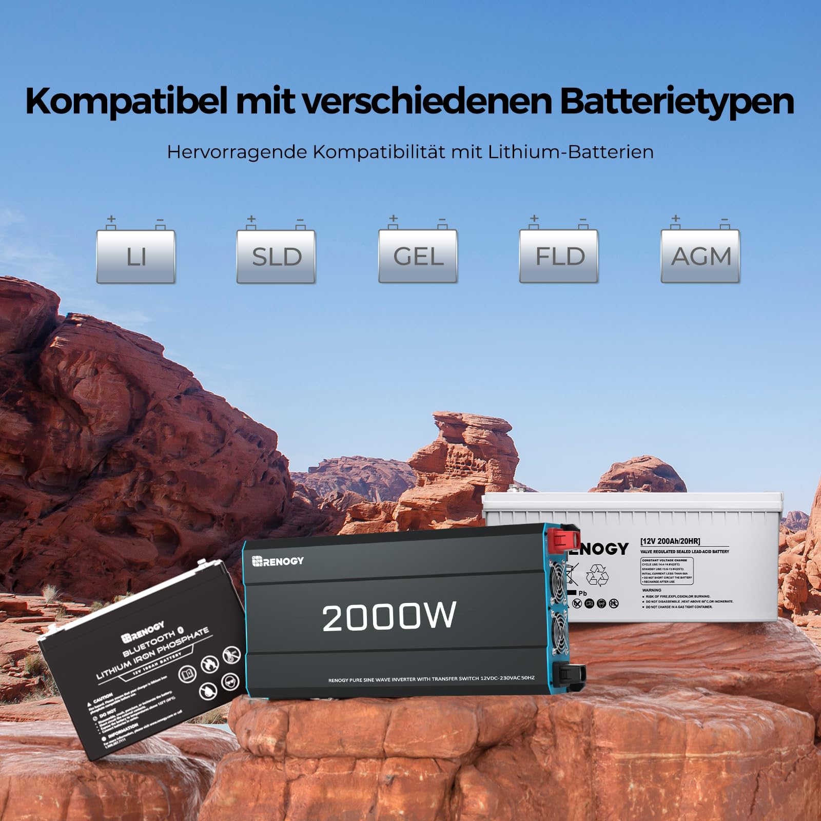 Renogy 2000W/4000W 12V auf 230V Reiner Sinus Wechselrichter mit Netzvorrangschaltung Spannungswandler mit 2 Europäische Steckdose für Haushaltsgeräten