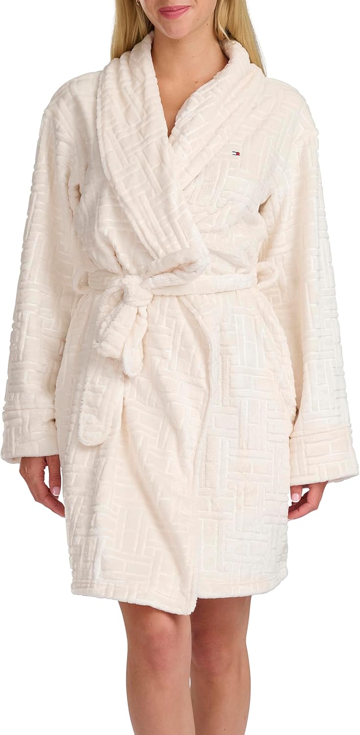 Tommy Hilfiger Women's Debossed Long Sleeve Plush Robe