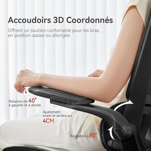 SIHOO M59AS Ergonomic Office Chair, Desk Chair with 3D Coordinated Flip-up Armrests, Computer Chair with Dual Back Design and Adaptive Dynamic Lumbar Support(Black) - 3