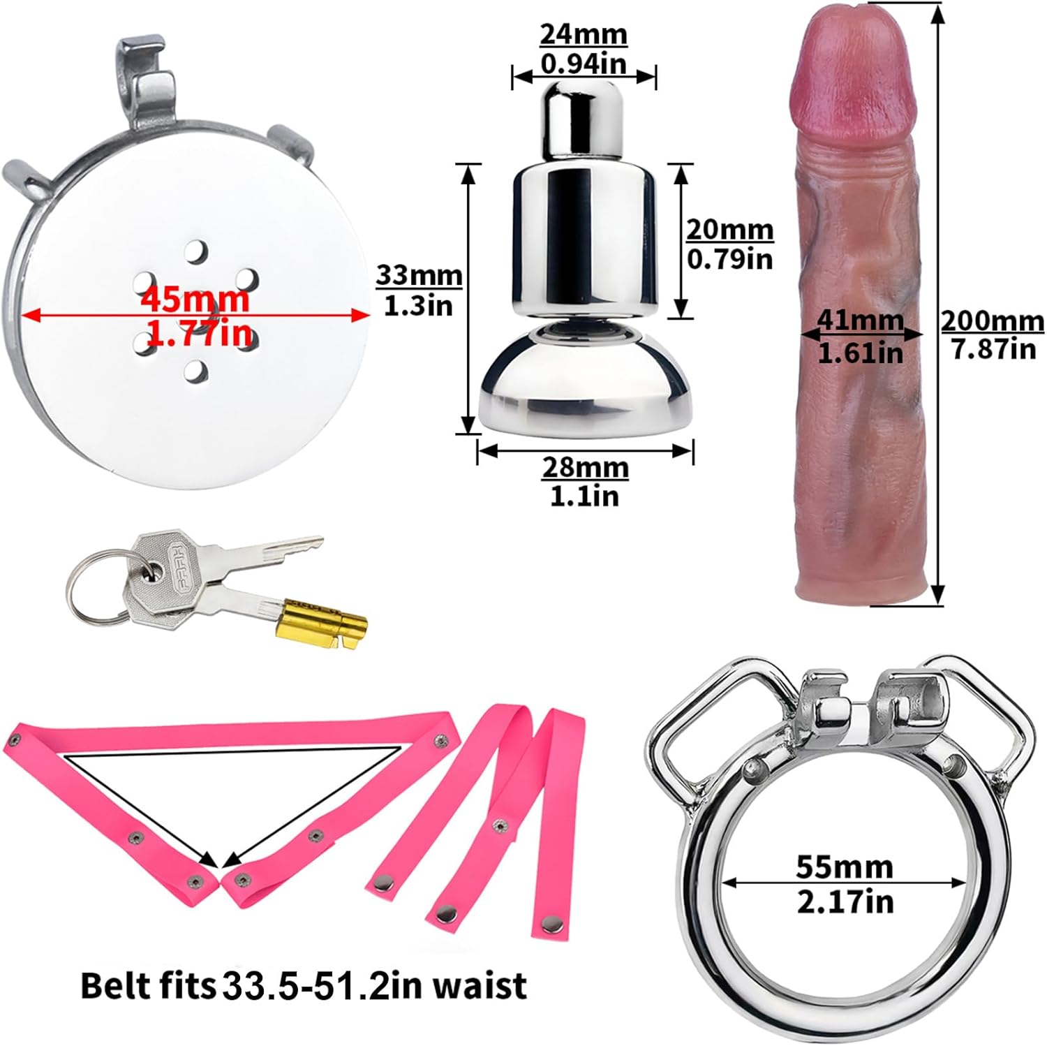 Strap On Dildo with Cock Cage Chastity Device - Realistic Dildo Cock Cage with Belt Adult Sex Toy - Anal Dildo Butt Plug Chastity Cage Harness Dildo for Couples (55mm Ring), Pink