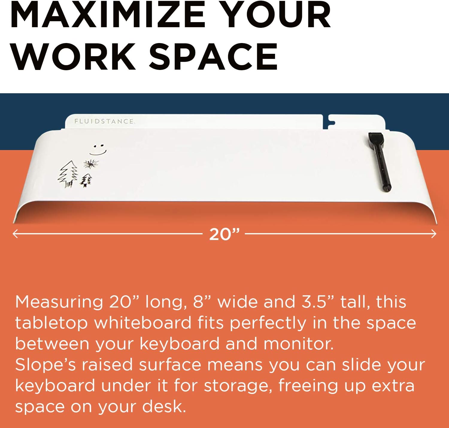FluidStance Slope Desktop Dry Erase Computer to-Do Board, Dry Erase Surface, Solid Steel with White Surface (White, Medium)