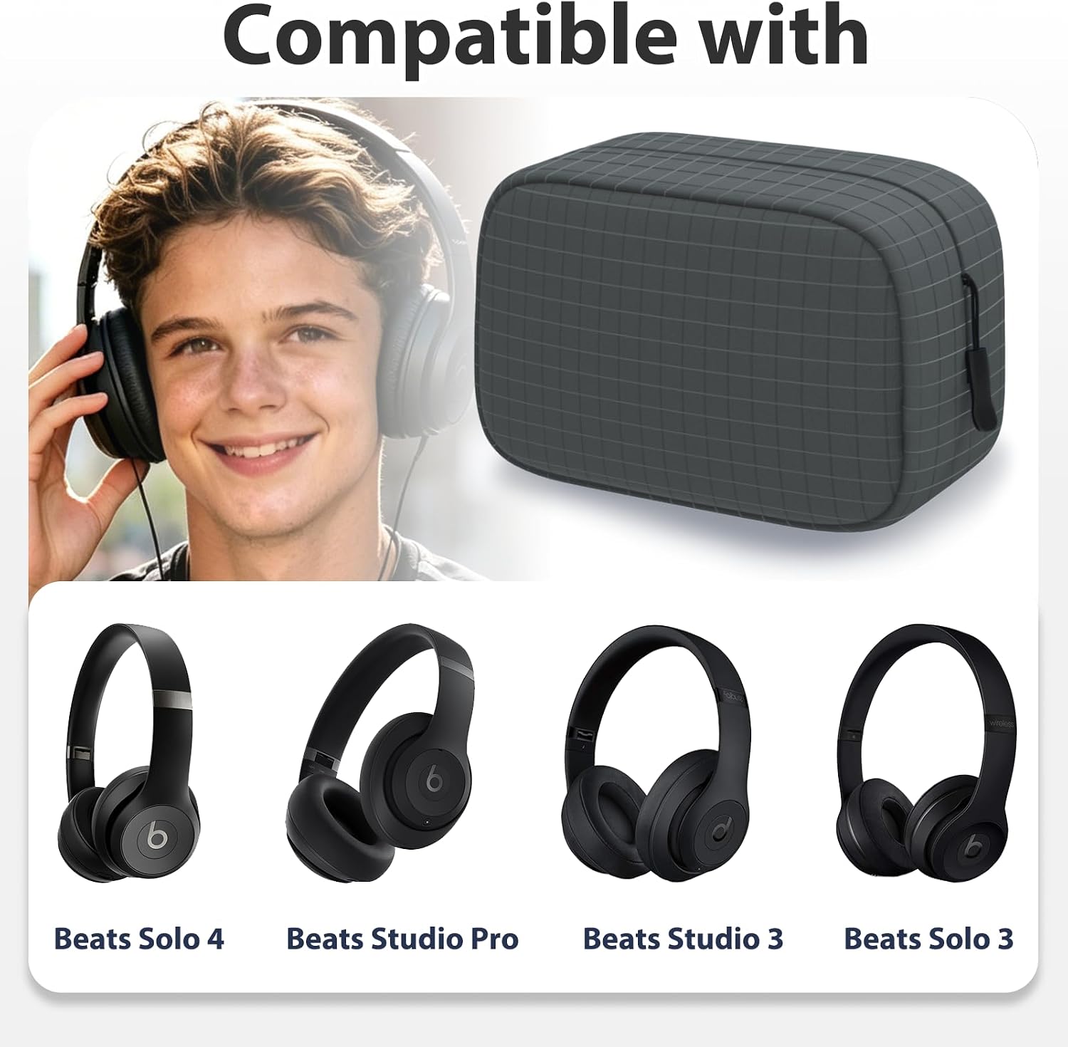 LTGEM Headphones Case Bag Compatible with Beats Studio 3, Solo 4, Studio Pro, Solo 3 Noise Cancelling Over-Ear Headphones, Shockproof Travel Carrying Case, Grey