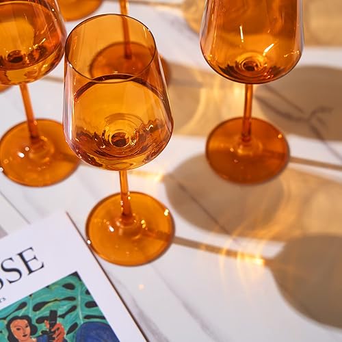 Miniatura 5 de Juego de copas de vino de colores, juego de 6 vasos de 12 onzas, tallo alto de estilo italiano único para vino blanco y tinto, agua, vasos de