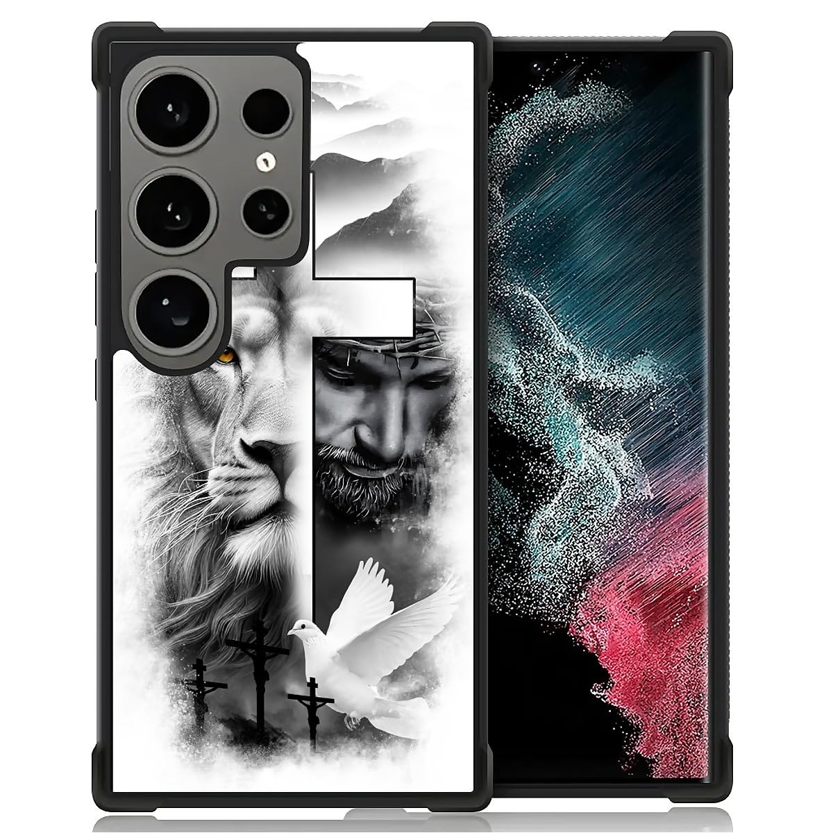 FKBRCL4U for Samsung Galaxy S24 Ultra Case, Lion Cross Jesus Christ Dove Pattern Graphic Design Girl Boy Soft Silicone Hard Acrylic Shock Protection