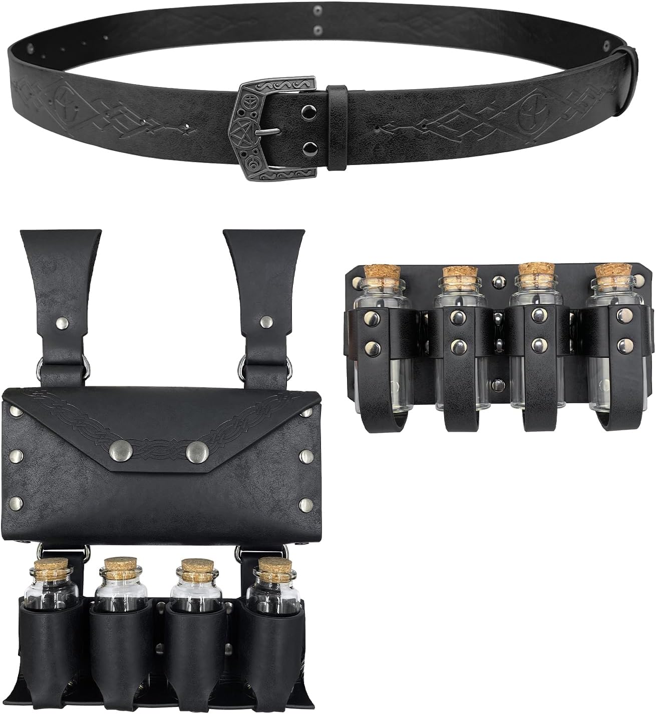 Medieval Alchemy Belt Waist Pack Combo with Multiple Potion Bottles, Viking Rivet Belt Side Pouch for Cosplay - Image 7