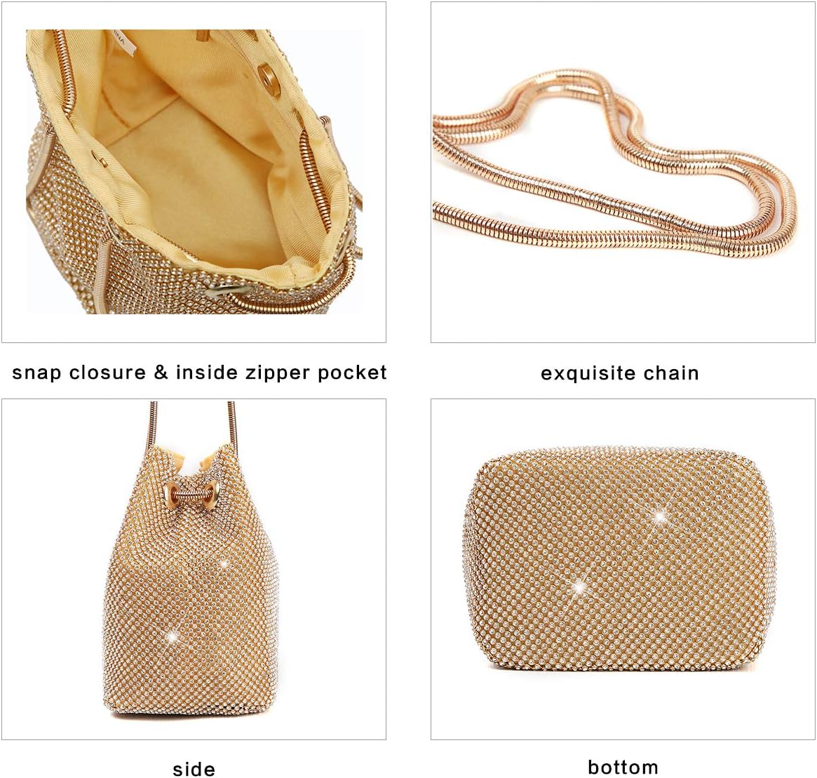 Vgift Luxury Full Rhinestone Bucket Bag, Bling Evening Bag Purse for Women - Image 4