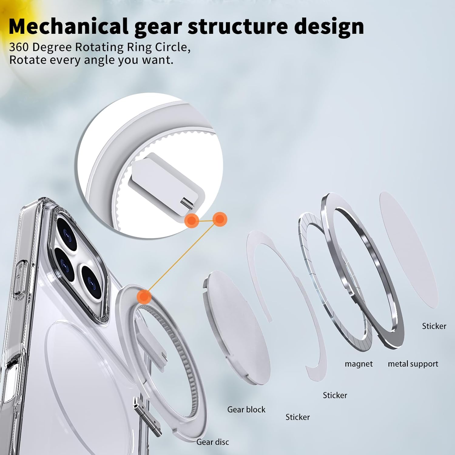 for iPhone 17 Pro Case, with 2 Tempered Glass Film, 360 Spin Magnetic Stand, Compatible with Magsafe, Military-Grade Drop Protection Case, Clear - Image 3