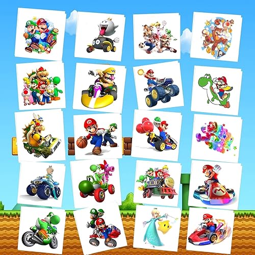 Miniatura 1 de 60 calcomanías de tatuaje temporales de Mario, suministros de fiesta de cumpleaños de Mario, regalos de fiesta de Mario, calcomanías de tatuaje