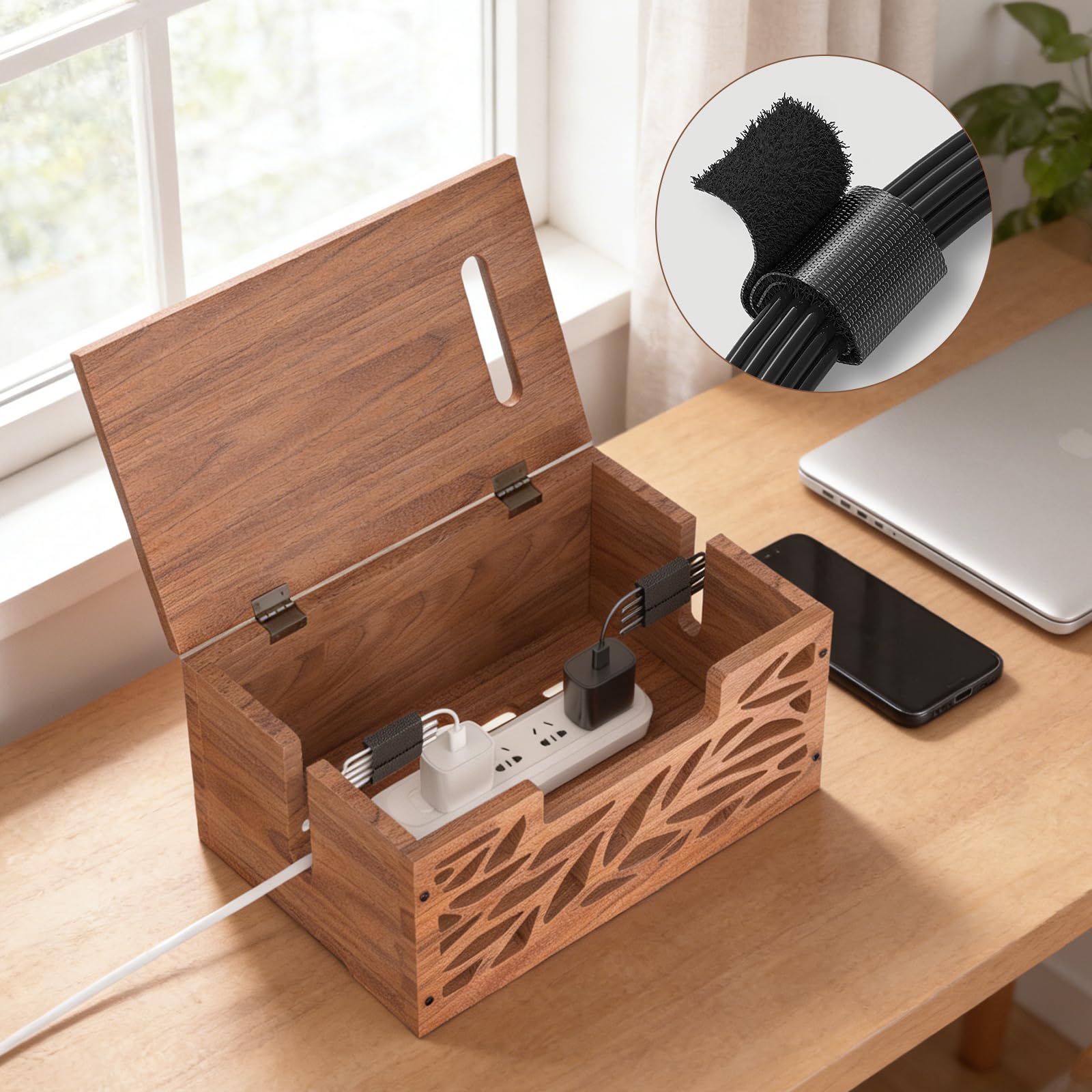 Kabelmanagementbox aus Holz, große Kabelversteck und Kabel-Organizer für Steckdosenleisten, elektrische Kabel, Schreibtisch- und Bodenkabel, geeignet für Zuhause und Büro