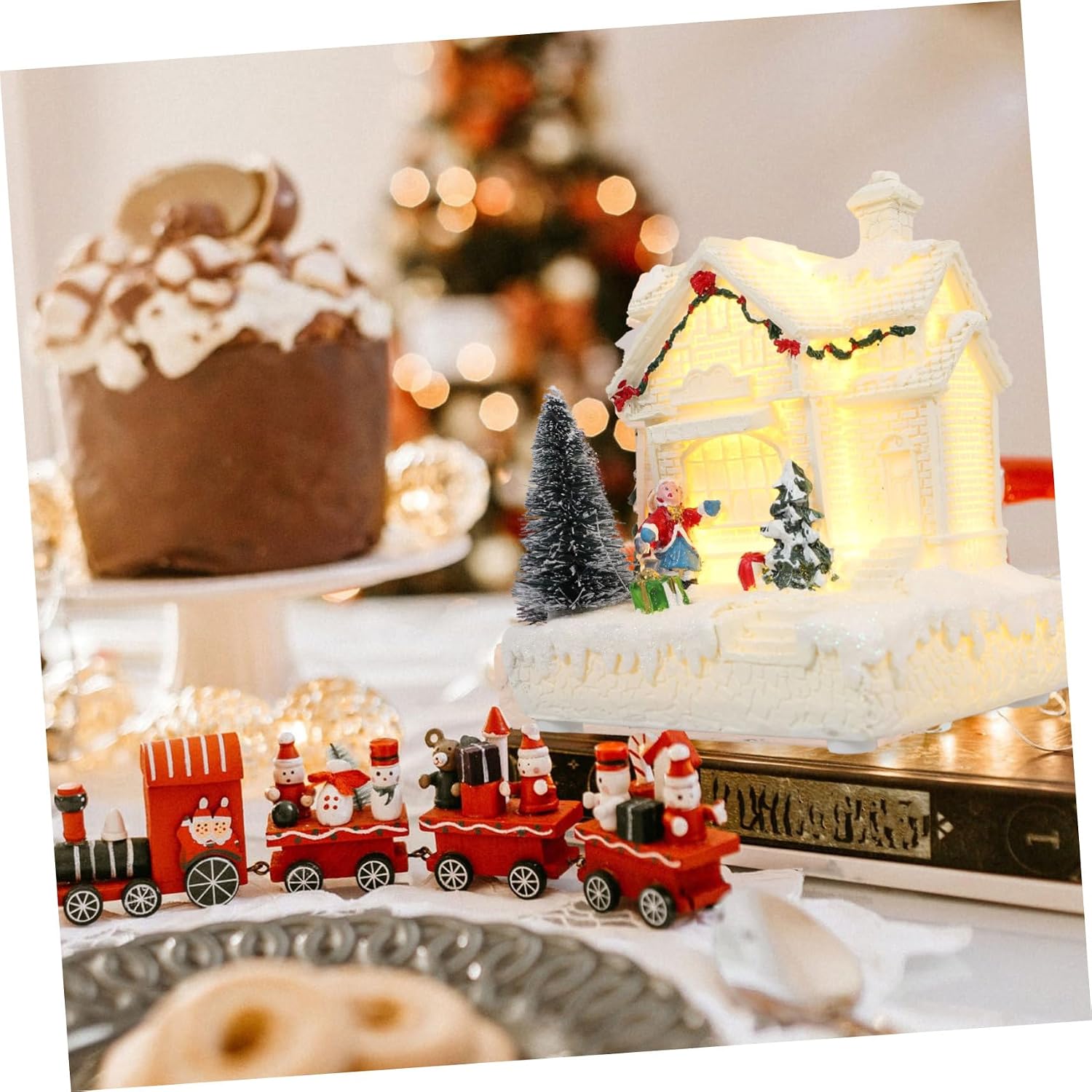 SOLUSTRE 1pc Glowing Mini House Ornament for Christmas Decor House Decoration for Holiday Tabletop and Home Festive Xmas Supply for Boys and Girls and Family