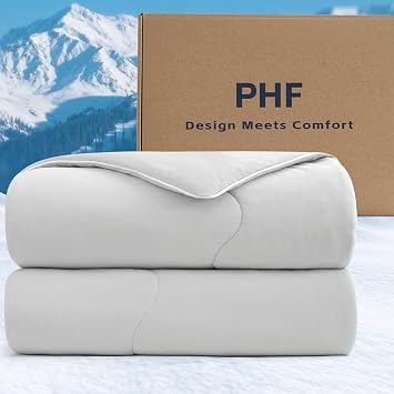 PHF Cooling Comforter Queen Size, EcoCosy Breathable Cooling Blanket for Hot Sleepers, Soft Lightweight Q-Max>0.52 Summer Silky Comforter for Night Sweats to Keep Cool, 90"x90", Grey