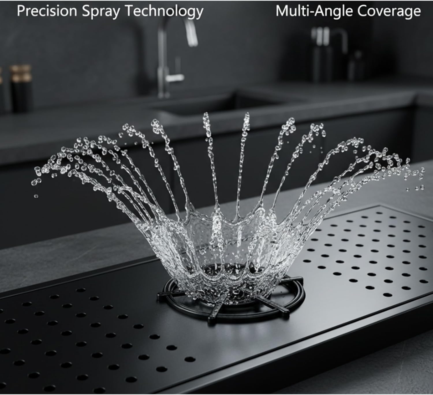 BRONCHO 24" x 8" Sink-Mounted Glass Rinser - 304 Stainless Steel with Drip Tray for Quick Rinsing in Coffee Shops & Bars (Gun Gray)