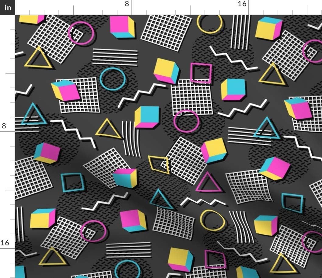 Spoonflower Fabric - Memphis Style Geometric Abstract 1990S 1980S Shapes Funky Retro Printed on Petal Signature Cotton Fabric Fat Quarter - Sewing Quilting Apparel Crafts Decor