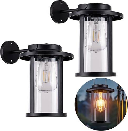 pearlstar Luces solares de pared para exteriores, paquete de 2 lámparas solares impermeables para pared, bombillas LED Edison decorativas con